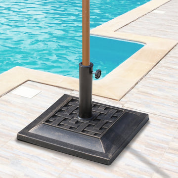 9kg Square Garden Parasol Base Holder Resin Outdoor Market Umbrella Stand with Adjustable Coupler, Bronze