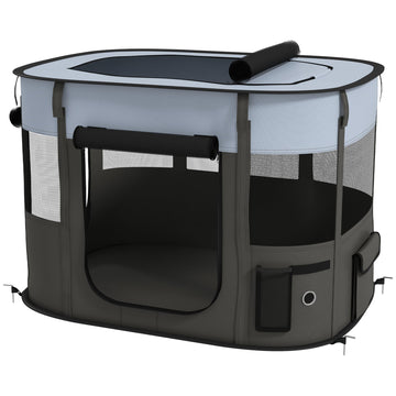 Foldable Dog Pen with Storage Bag for Indoor/Outdoor Use, Portable Pet playpen, with Ground Stakes - Grey