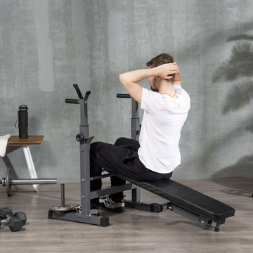 Adjustable Weight Bench, Foldable Bench, with Barbell Rack, Grey