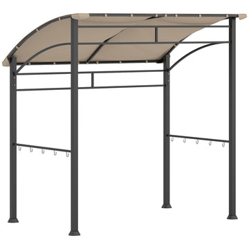 2.2 x 1.5 m BBQ Grill Gazebo Tent, Garden Grill with Metal Frame, Curved Canopy and 10 Hooks, Outdoor Sun Shade, Khaki