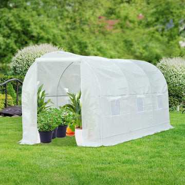 4.5 x 2 x 2 m Polytunnel Greenhouse, Walk-in Green House for Garden with Mesh Windows, Galvanised Steel Frame, White