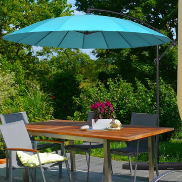 3(m) Cantilever Umbrella 18 Ribs & Vents Adjustable Angle for Patio Green