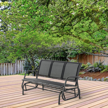 3-Seat Glider Rocking Chair for 3 People Garden Bench Patio Furniture Metal Frame, Black
