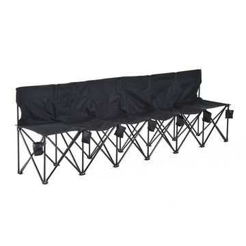 6 Seater Folding Camping Chair with Cup Holder & Carry Bag - Black