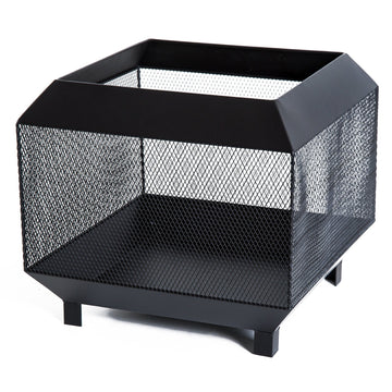 Metal Square Fire Pit Outdoor Mesh Firepit Brazier w/ Lid, Log Grate, Poker for Backyard, Camping, Bonfire, Wood Burning Stove, 44 x 44 x 40cm, Black