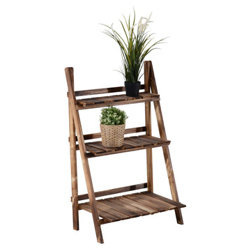 Wooden Folding Flower Pot Stand 3 Tier Garden Planter Display Ladder Gardener Storage Shelves Rack Herb Holder (60L x 37W x 93H cm)