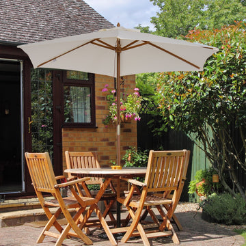 2.5m Wood Garden Parasol Sun Shade Patio Outdoor Wooden Umbrella Canopy, Table Market Umbrella with Vent, 38mm Pole, Rope Pulley Mechanism, Cream White