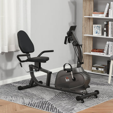 Recumbent Exercise Bike Recovery Exerciser, 8-Level Magnetic Resistance Stationary Bike with Pad Holder, LCD Monitor, for Indoor Cardio Workout, Black
