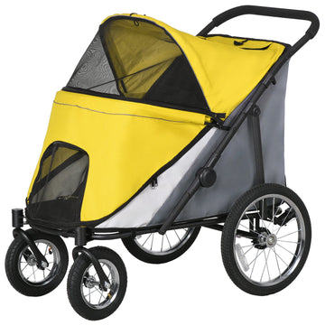 Foldable Pet Stroller, with Washable Cushion, Storage Bags, Safety Leash, for Medium, Large Dogs, Cats - Yellow