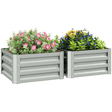 Set of Two 60 x 60cm Steel Planter Boxes - Light Grey