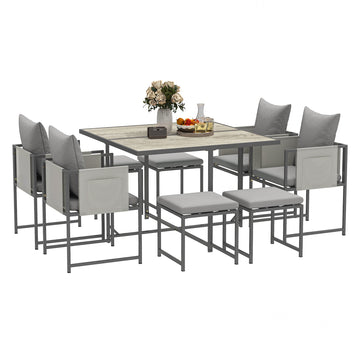 Nine-Piece Steel Frame Garden Dining Set - Grey