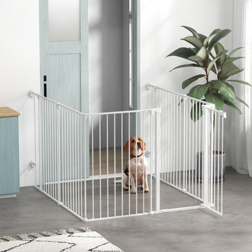 6 Panels Foldable Dog Playpen, Puppy Pen Crate with Door - White
