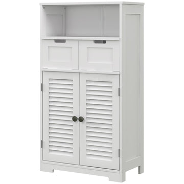 Three-Part Bathroom Storage Unit, with Shelf, Drawers & Cupboard - White
