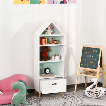 Kids Children Wooden Bookcase w/Drawer Bedroom Furniture Bookshelf Storage Rack Display Unit Toys Games Organisation Cabinet Pink Blue Back Panel 50 x 30 x 142 cm