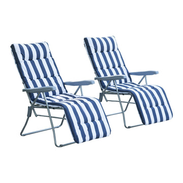 2Pc Folding Sun Loungers Set-Blue/White