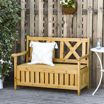 2-Seater Garden Storage Bench for Patio Wood Porch Decor Outdoor Seating