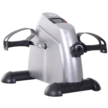 Mini Exercise Bike, Portable Pedal Exerciser, Under Desk Bike with LCD Display for Legs and Arms Training, Silver Tone