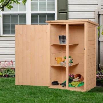 Wooden Small Shed, Garden Storage Shed with Shelves and Bolt Latch, 75L x 56W x115H cm, Natural