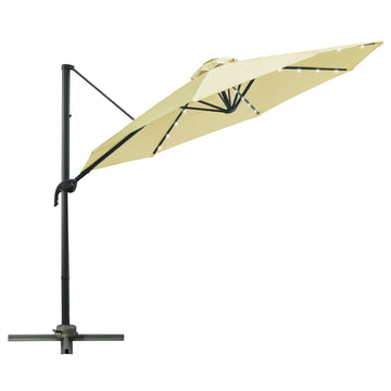 3(m) LED Cantilever Parasol Garden Sun Umbrella w/ Base and Solar Lights Beige