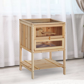 Wooden Hamster Cage with Storage Shelf, Small Animal Exercise Play House with Openable Top, for Hamsters, Gerbils, 60 x 40 x 80 cm - Natural