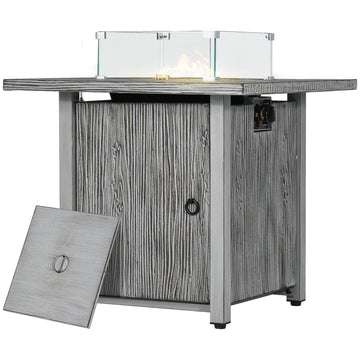 71cm 50,000 BTU Gas Fire Pit Table with Cover and Glass Screen - Grey