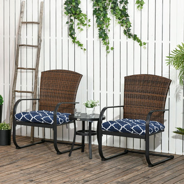 Set of Two Patterned Outdoor Seat Cushions - Blue/White