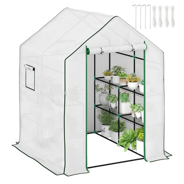 143 x 140cm Walk-In Greenhouse, with Accessories - White