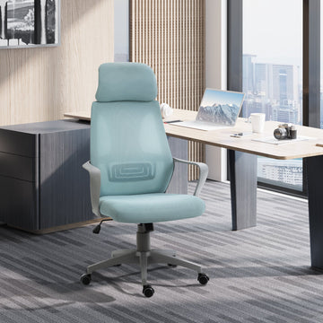 Ergonomic Office Chair, High Back Computer Chair, Mesh Desk Chair with Lumbar Support, Headrest, Wheel, Adjustable Height, Blue