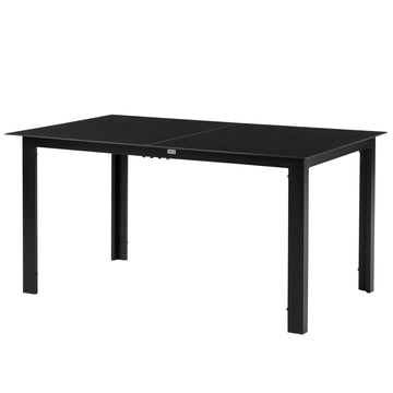 Outdoor Dining Table for 6, Aluminium Rectangular Garden Table with Tempered Glass Tabletop for Yard, Patio, Black