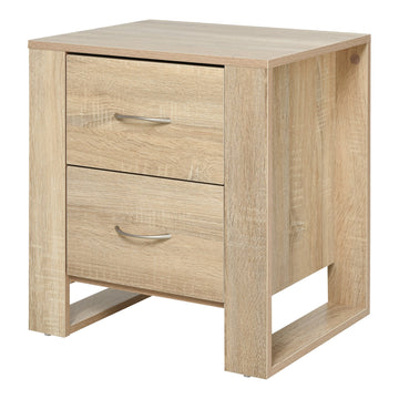 Bedside Table with 2 Drawers, Nightstand with Handles and Elevated Base, Side Table for Bedroom, Living Room, Brown