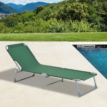 Reclining Sun Lounger Chair Folding Camping Bed with 4-Position Adjustable Backrest, for Travel Indoor Outdoor Office Fishing, Green