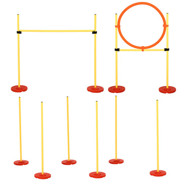 Dog Agility Equipment Training Portable Obstacle for Pet w/Adjustable Hurdles, Jumping Ring, Weave Poles