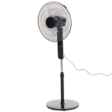 18" Pedestal Fan, Oscillating Standing Fan with Remote Control, Floor Fan with Adjustable Height, 3 Speed, 7.5-Hour Timer, Black