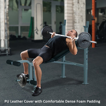 4-Levels Adjustable Weight Bench Fitness Equipment with Barbell Rack-Black