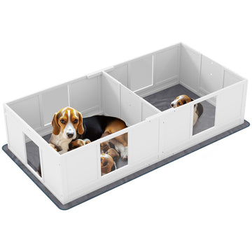Two Room Design, Whelping Box for Dogs with Whelping Pad, Clear Panels, Adjustable Entrance, for Medium Dogs, 196 x 96cm