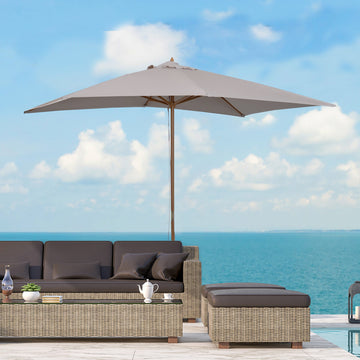 2 x 3m Wooden Garden Parasol Umbrella Outdoor Sun Shade Canopy, Table Market Umbrella with Vent, 38 mm Pole, Rope Pulley Mechanism, Light Grey