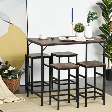 Industrial Rectangular Bar Table Set with 4 Stools for Dining Room, Kitchen, Dinette