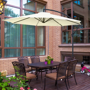 3 m Parasol Garden Sun Umbrella Banana Hanging Rattan Set Umbrella Cantilever - Cream white