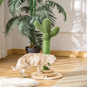Cat Tree Cactus Sisal Scratching Post for Indoor Cats Play Tower Kitten Furniture with Hanging Ball Interactive Fun Roller Exerciser 32 x 32 x 60cm