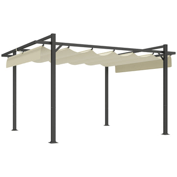 3 x 4m Aluminium Pergola, with Retractable Roof - Grey/Khaki