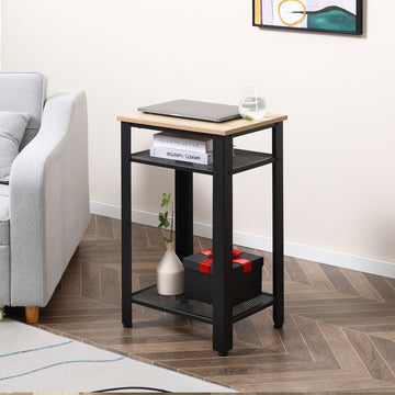 Tall Side Table with 3 Layer 2 Shelves Storage Display Industrial-Style Metal Frame Bedside End Table Nightstand for Living Room Bedroom Lounge