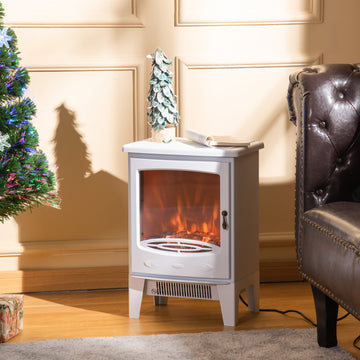 Electric Fireplace Stove, Free standing Fireplace Heater with Realistic LED Flame Effect, Overheat Safety Protection, 900W/1800W, White