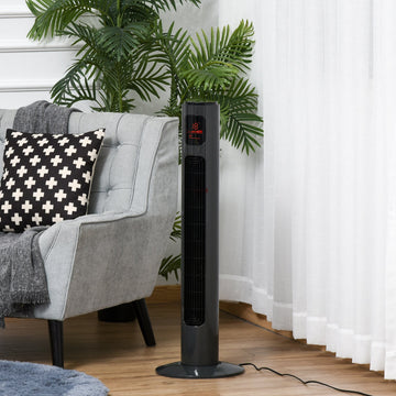 38'' Freestanding Tower Fan, 3 Speed 3 Mode, 12h Timer, 70 Degree Oscillation, LED Panel, 5M Remote Controller, Dark Grey