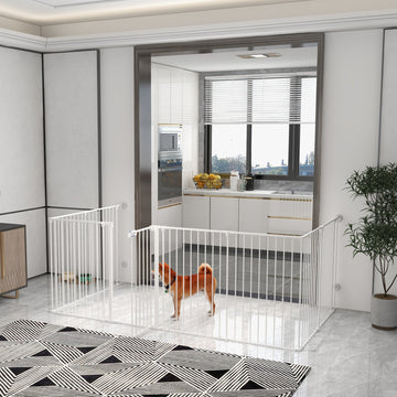 2 in 1 8 Panels Dog Pen, Safety Gate, with Lockable Door, for Medium Dogs - White