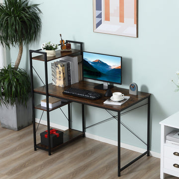 Reversible Computer Desk with Storage Shelves on Left or Right, Industrial Reversible Writing Desk for Home Office, Study, Easy Assembly, 120 x 64 x 121cm, Rustic Brown and Black