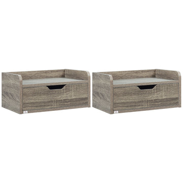 Floating Nightstand Set of 2 Wall Mounted Bedside Table with Storage Drawer for Bedroom, Grey