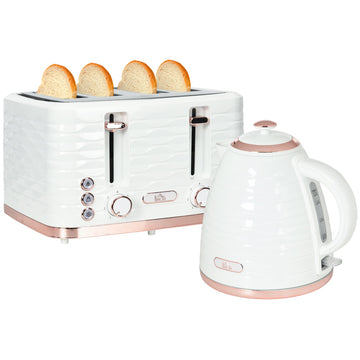 Kettle and Toaster Sets, 3000W 1.7L Rapid Boil Kettle & 4 Slice Toaster with 7 Browning Controls, Defrost, Reheat and Crumb Tray, Otter thermostat, Cream White