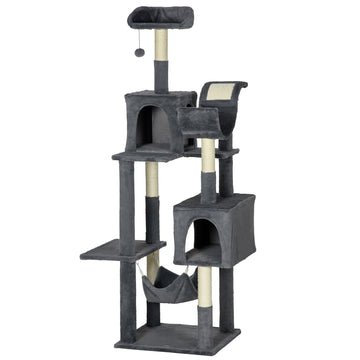 177cm Cat Tree with Scratching Post, Hammock, Cat House - Dark Grey