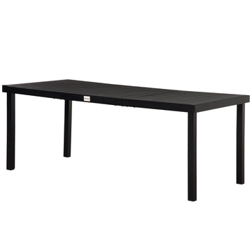 Aluminium Outdoor Garden Dining Table for 8 People, Faux Wood Top, for Garden, Patio, 190 x 90 x 74cm, Black