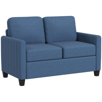 Modern Boxy Linen-Look Two-Seater Sofa - Blue